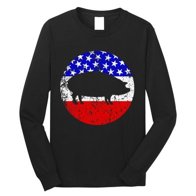 Pig Roast Retro Style Bbq Cookout American Flag Long Sleeve Shirt