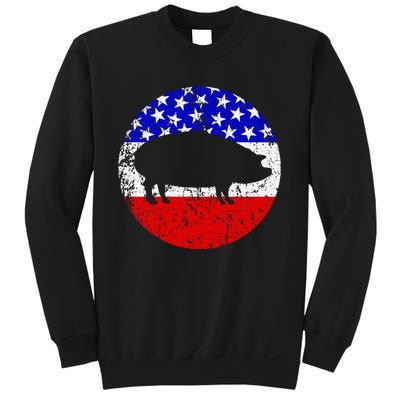 Pig Roast Retro Style Bbq Cookout American Flag Sweatshirt