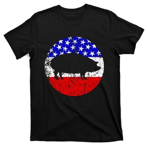 Pig Roast Retro Style Bbq Cookout American Flag T-Shirt