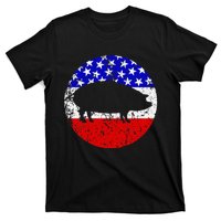 Pig Roast Retro Style Bbq Cookout American Flag T-Shirt