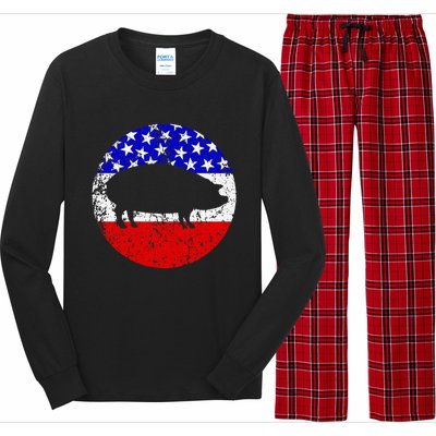 Pig Roast Retro Style Bbq Cookout American Flag Long Sleeve Pajama Set