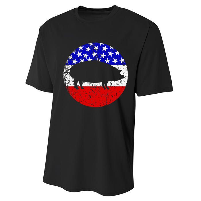 Pig Roast Retro Style Bbq Cookout American Flag Performance Sprint T-Shirt