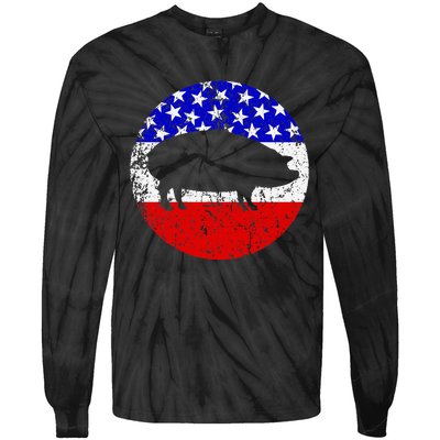 Pig Roast Retro Style Bbq Cookout American Flag Tie-Dye Long Sleeve Shirt