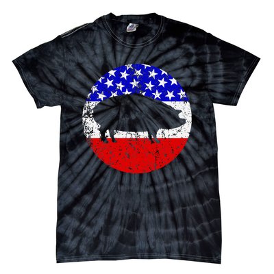 Pig Roast Retro Style Bbq Cookout American Flag Tie-Dye T-Shirt