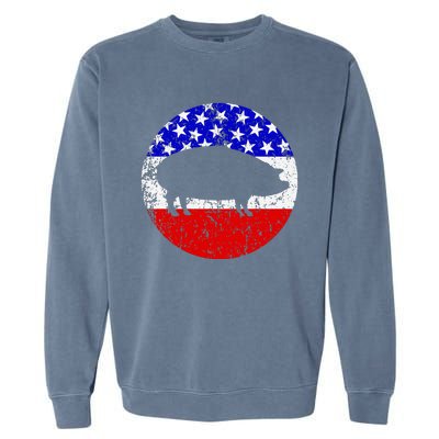 Pig Roast Retro Style Bbq Cookout American Flag Garment-Dyed Sweatshirt