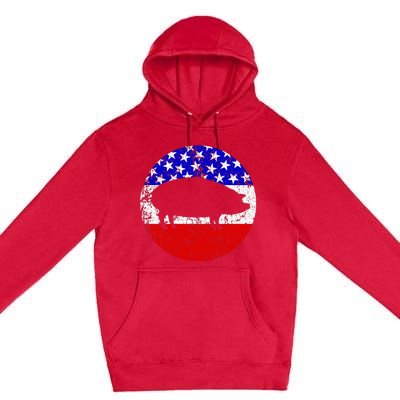 Pig Roast Retro Style Bbq Cookout American Flag Premium Pullover Hoodie