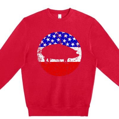 Pig Roast Retro Style Bbq Cookout American Flag Premium Crewneck Sweatshirt