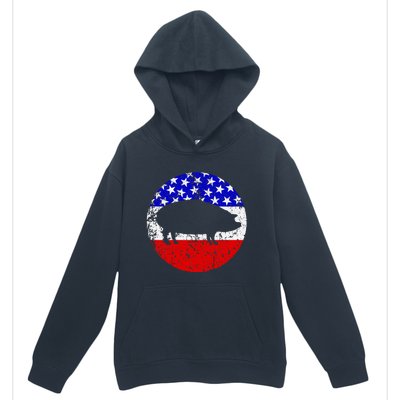 Pig Roast Retro Style Bbq Cookout American Flag Urban Pullover Hoodie