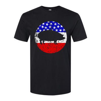 Pig Roast Retro Style Bbq Cookout American Flag Softstyle CVC T-Shirt