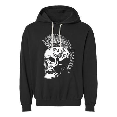 Punk Rock Rules Heavy Metal Skull Punker Rocker Mohawk Music Garment-Dyed Fleece Hoodie