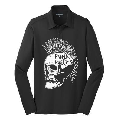 Punk Rock Rules Heavy Metal Skull Punker Rocker Mohawk Music Silk Touch Performance Long Sleeve Polo