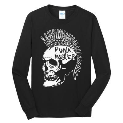 Punk Rock Rules Heavy Metal Skull Punker Rocker Mohawk Music Tall Long Sleeve T-Shirt