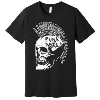 Punk Rock Rules Heavy Metal Skull Punker Rocker Mohawk Music Premium T-Shirt