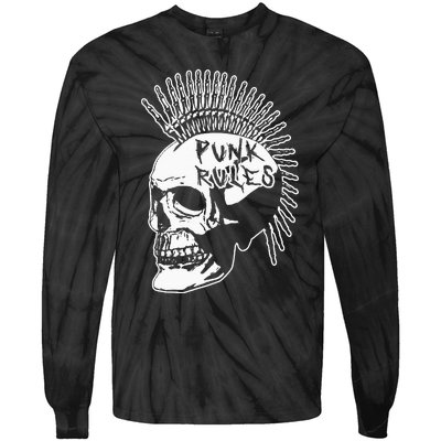 Punk Rock Rules Heavy Metal Skull Punker Rocker Mohawk Music Tie-Dye Long Sleeve Shirt