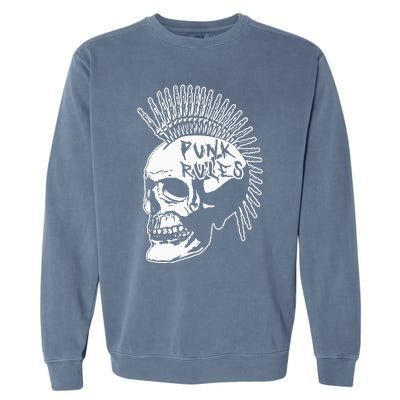 Punk Rock Rules Heavy Metal Skull Punker Rocker Mohawk Music Garment-Dyed Sweatshirt