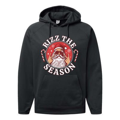 Punk Rock Retro Rizz The Season Funny Santa Clause Rizzler Performance Fleece Hoodie