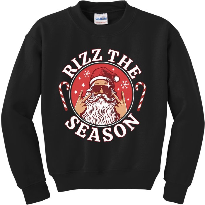 Punk Rock Retro Rizz The Season Funny Santa Clause Rizzler Kids Sweatshirt