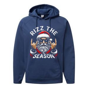 Punk Rock Retro Rizz The Season Funny Santa Clause Rizzler Performance Fleece Hoodie