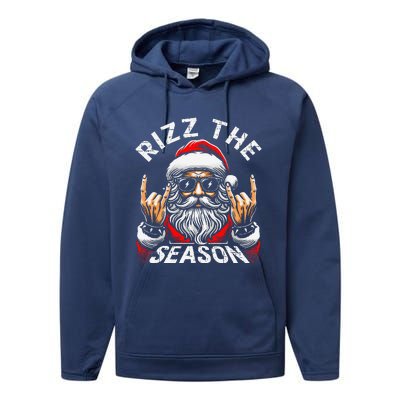 Punk Rock Retro Rizz The Season Funny Santa Clause Rizzler Performance Fleece Hoodie