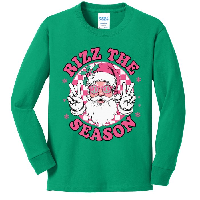 Punk Rock Retro Rizz The Season Funny Santa Clause Rizzler Kids Long Sleeve Shirt