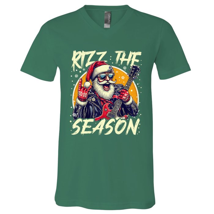 Punk Rock Retro Rizz The Season Funny Santa Clause Rizzler V-Neck T-Shirt