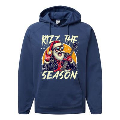 Punk Rock Retro Rizz The Season Funny Santa Clause Rizzler Performance Fleece Hoodie