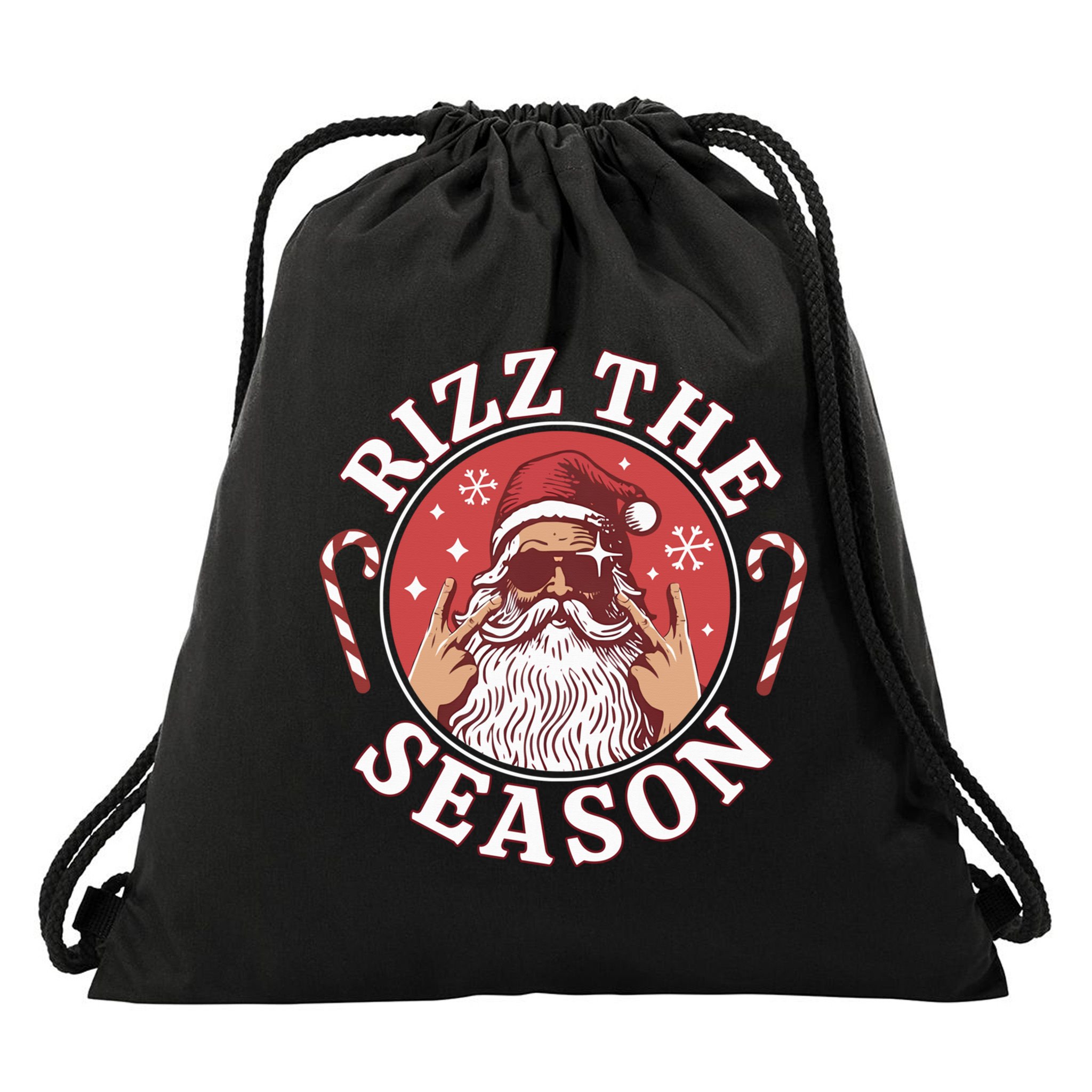 Punk Rock Retro Rizz The Season Funny Santa Clause Rizzler Drawstring Bag