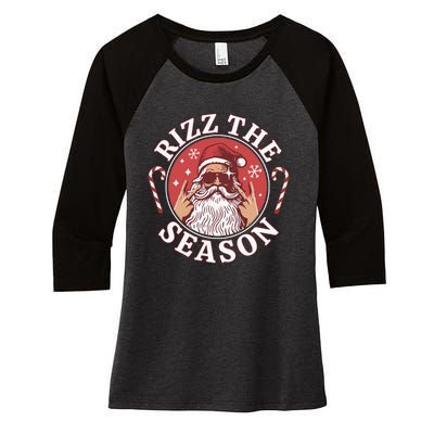 Punk Rock Retro Rizz The Season Funny Santa Clause Rizzler Women's Tri-Blend 3/4-Sleeve Raglan Shirt