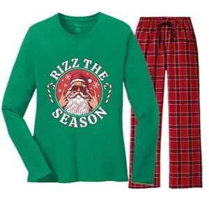 Punk Rock Retro Rizz The Season Funny Santa Clause Rizzler Women's Long Sleeve Flannel Pajama Set 