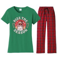 Punk Rock Retro Rizz The Season Funny Santa Clause Rizzler Women's Flannel Pajama Set