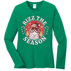 Punk Rock Retro Rizz The Season Funny Santa Clause Rizzler Ladies Long Sleeve Shirt