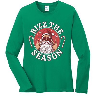 Punk Rock Retro Rizz The Season Funny Santa Clause Rizzler Ladies Long Sleeve Shirt