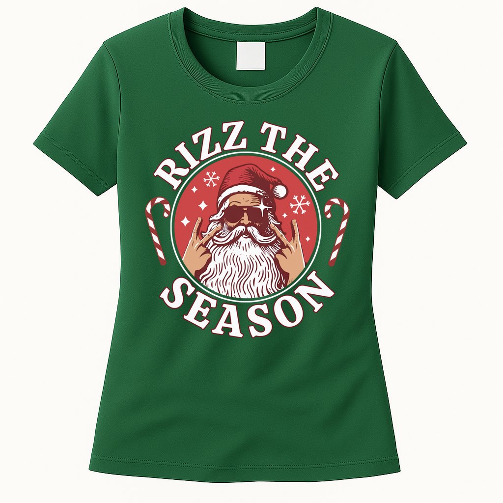 Punk Rock Retro Rizz The Season Funny Santa Clause Rizzler Womens T-Shirt