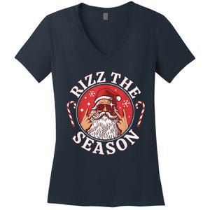 Punk Rock Retro Rizz The Season Funny Santa Clause Rizzler Women's V-Neck T-Shirt