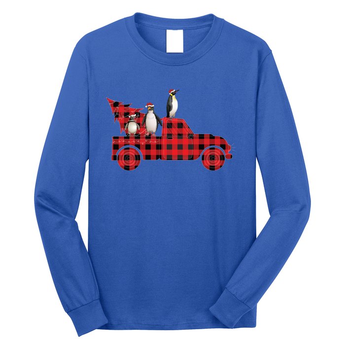 Penguin Riding Red Pajama Tree Truck Funny Penguin Christmas Gift Long Sleeve Shirt