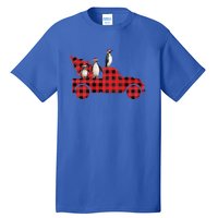 Penguin Riding Red Pajama Tree Truck Funny Penguin Christmas Gift Tall T-Shirt