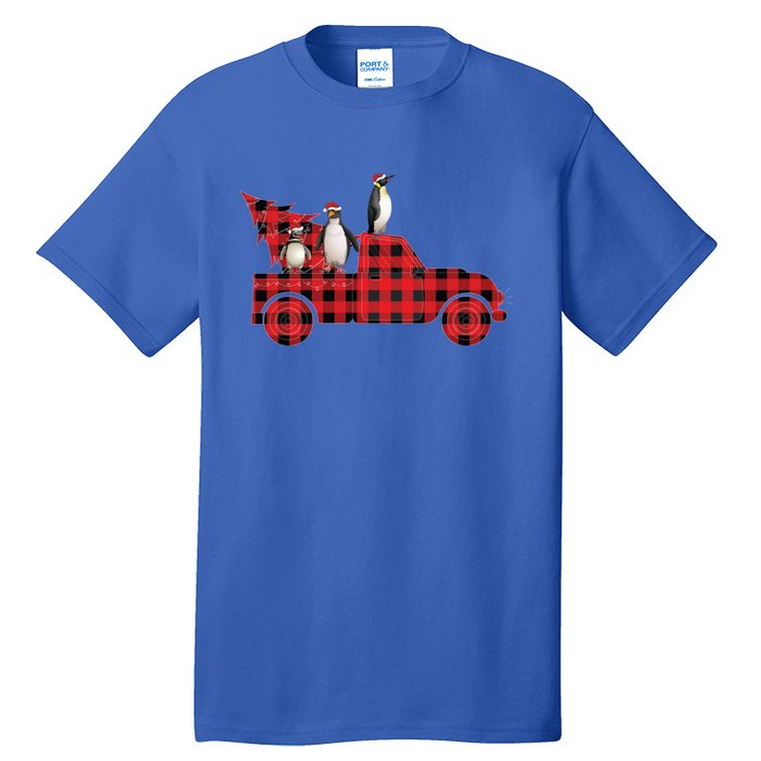 Penguin Riding Red Pajama Tree Truck Funny Penguin Christmas Gift Tall T-Shirt