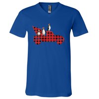 Penguin Riding Red Pajama Tree Truck Funny Penguin Christmas Gift V-Neck T-Shirt