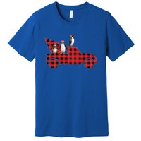 Penguin Riding Red Pajama Tree Truck Funny Penguin Christmas Gift Premium T-Shirt