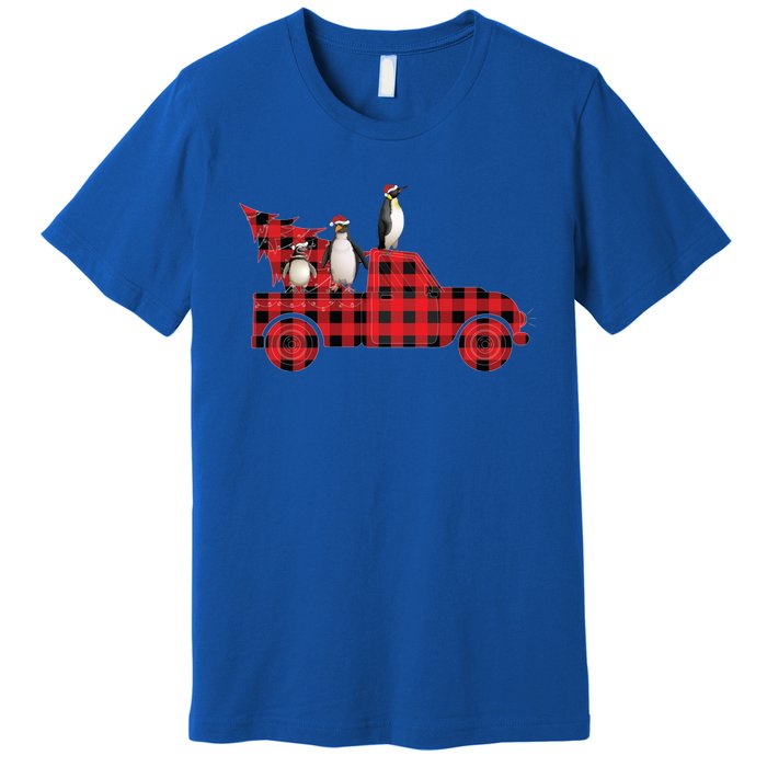 Penguin Riding Red Pajama Tree Truck Funny Penguin Christmas Gift Premium T-Shirt