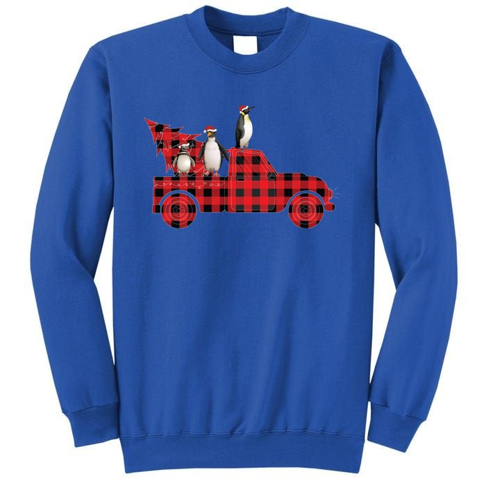 Penguin Riding Red Pajama Tree Truck Funny Penguin Christmas Gift Tall Sweatshirt