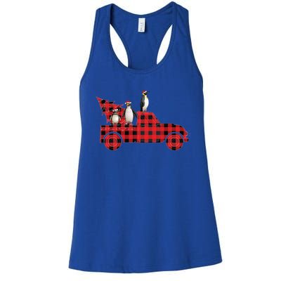 Penguin Riding Red Pajama Tree Truck Funny Penguin Christmas Gift Women's Racerback Tank