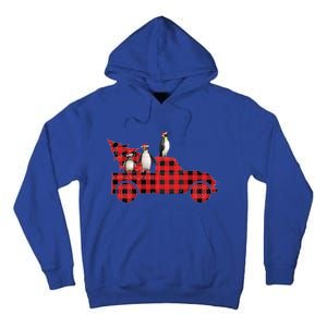 Penguin Riding Red Pajama Tree Truck Funny Penguin Christmas Gift Tall Hoodie