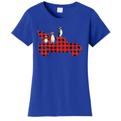 Penguin Riding Red Pajama Tree Truck Funny Penguin Christmas Gift Women's T-Shirt