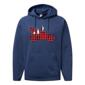 Penguin Riding Red Pajama Tree Truck Funny Penguin Christmas Gift Performance Fleece Hoodie