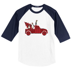 Penguin Riding Red Pajama Tree Truck Funny Penguin Christmas Gift Baseball Sleeve Shirt