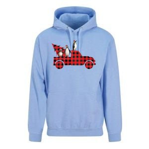 Penguin Riding Red Pajama Tree Truck Funny Penguin Christmas Gift Unisex Surf Hoodie