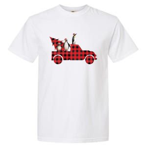 Penguin Riding Red Pajama Tree Truck Funny Penguin Christmas Gift Garment-Dyed Heavyweight T-Shirt