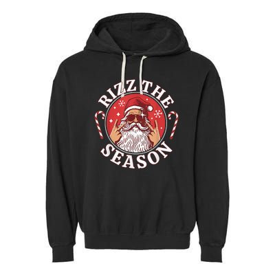 Punk Rock Retro Rizz The Season Funny Santa Clause Rizzler Garment-Dyed Fleece Hoodie