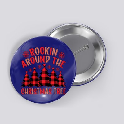 Plaid Retro Rockin Around The Christmas Tree Great Gift Button